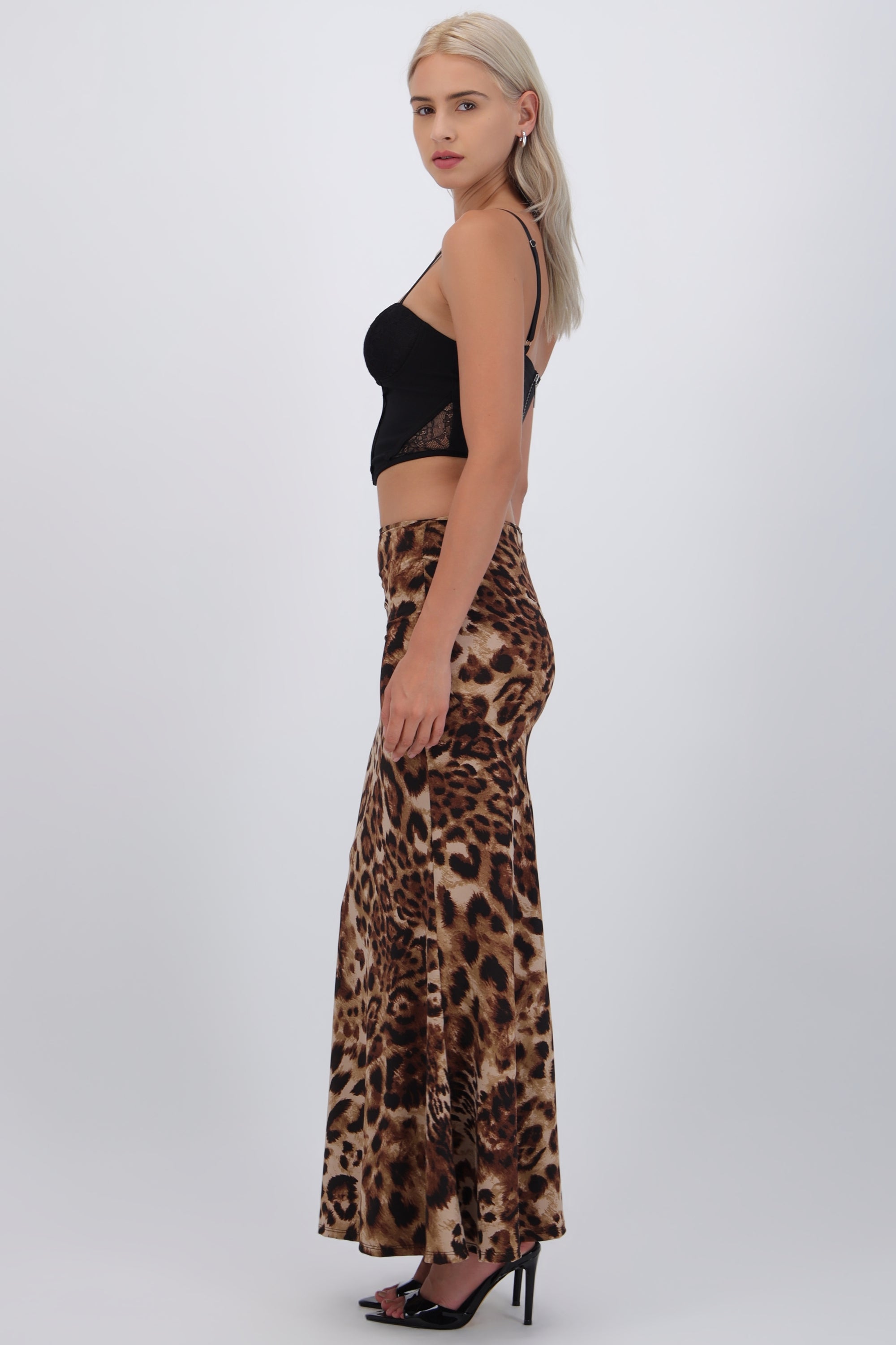 Falda maxi estampado animal print CAFE COMBO
