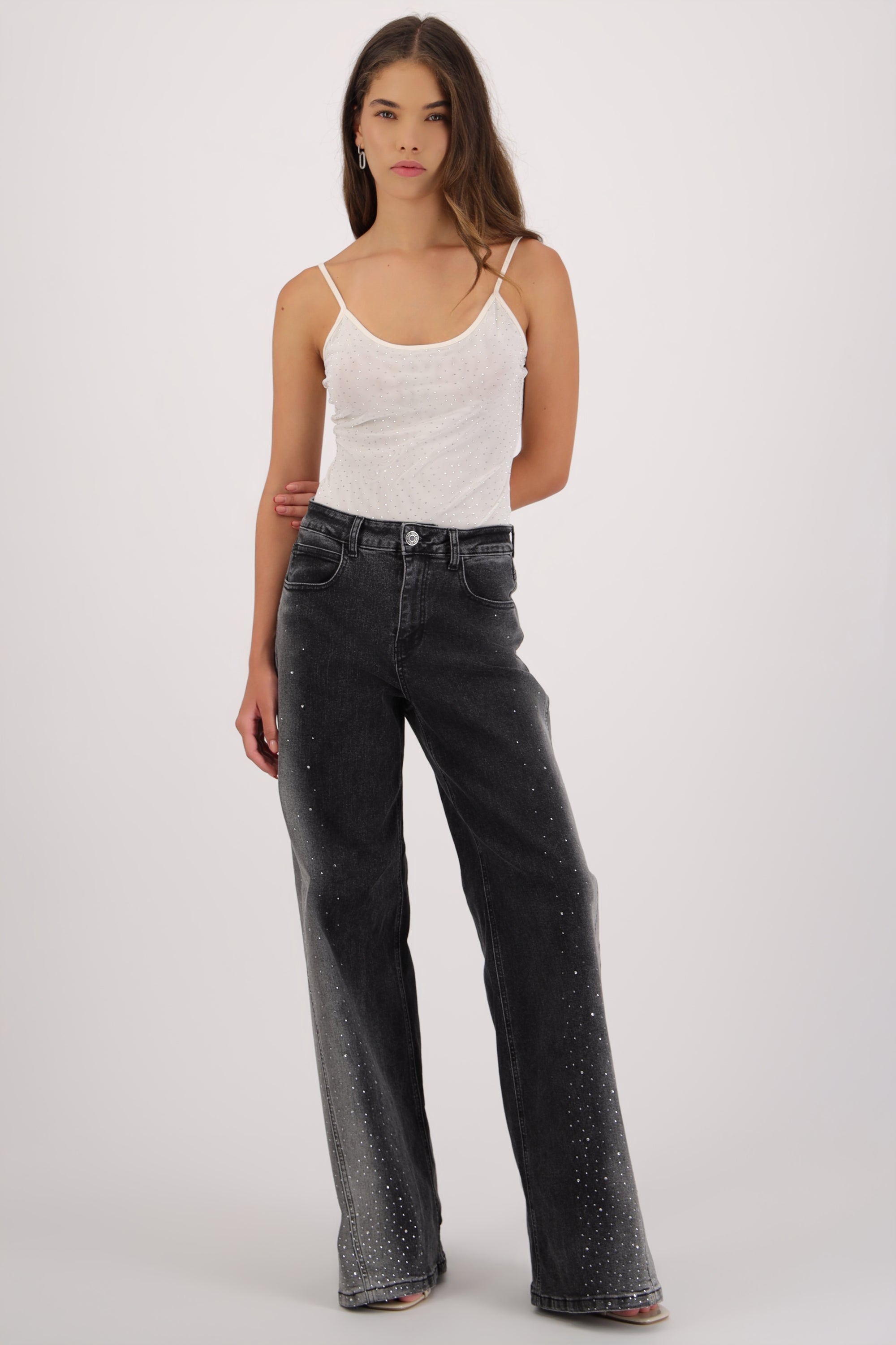 Jeans wide leg brillos degradado NEGRO