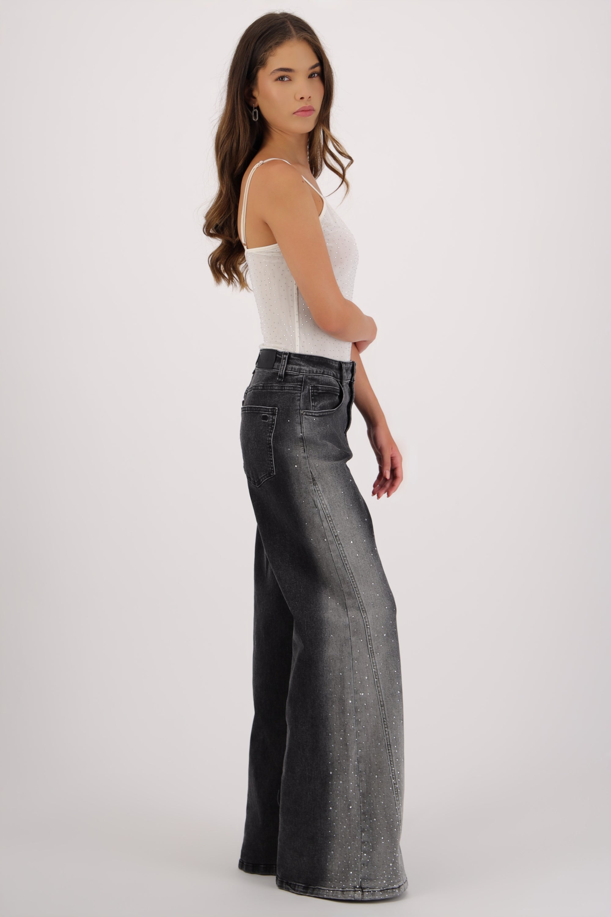 Jeans wide leg brillos degradado NEGRO
