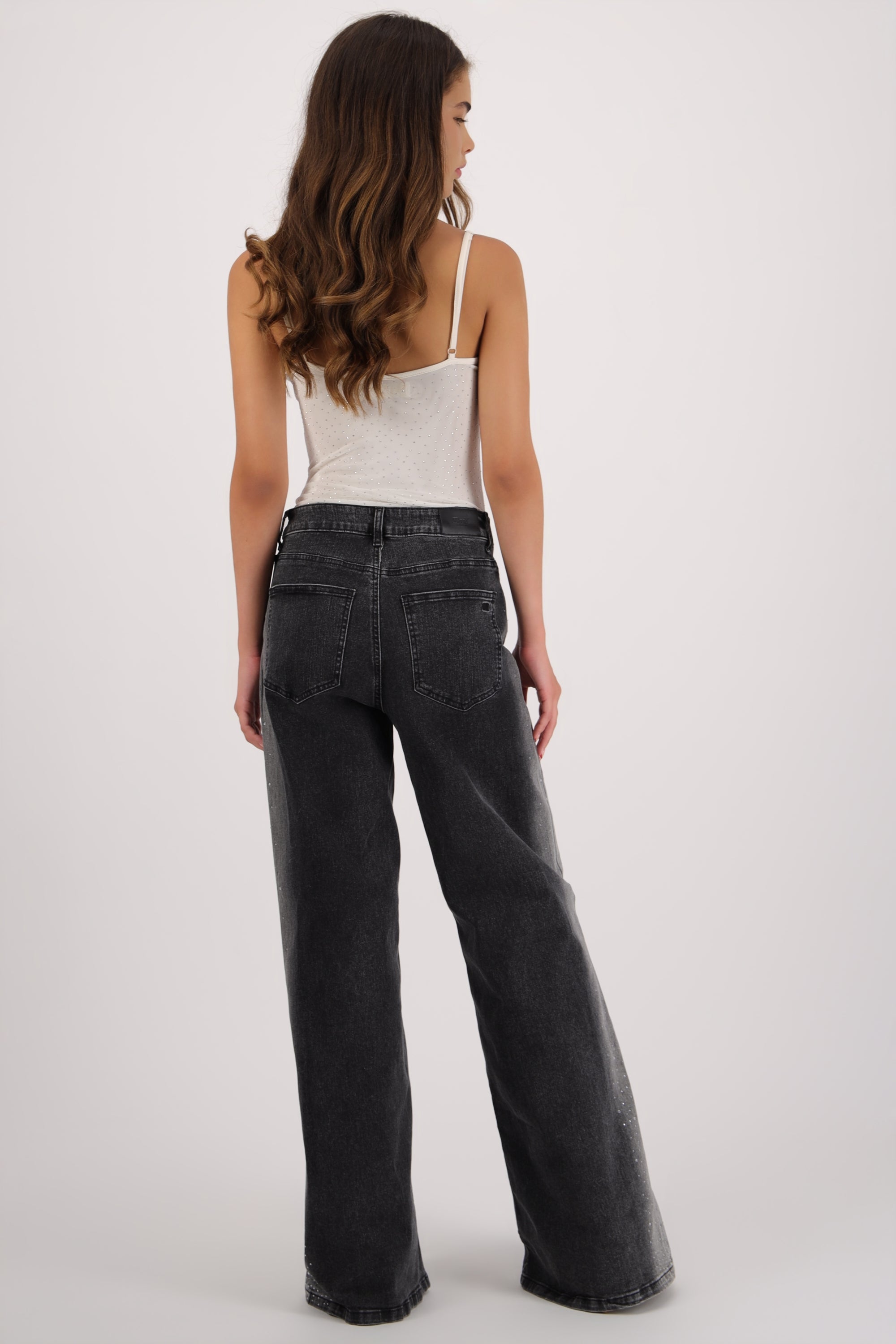 Jeans wide leg brillos degradado NEGRO