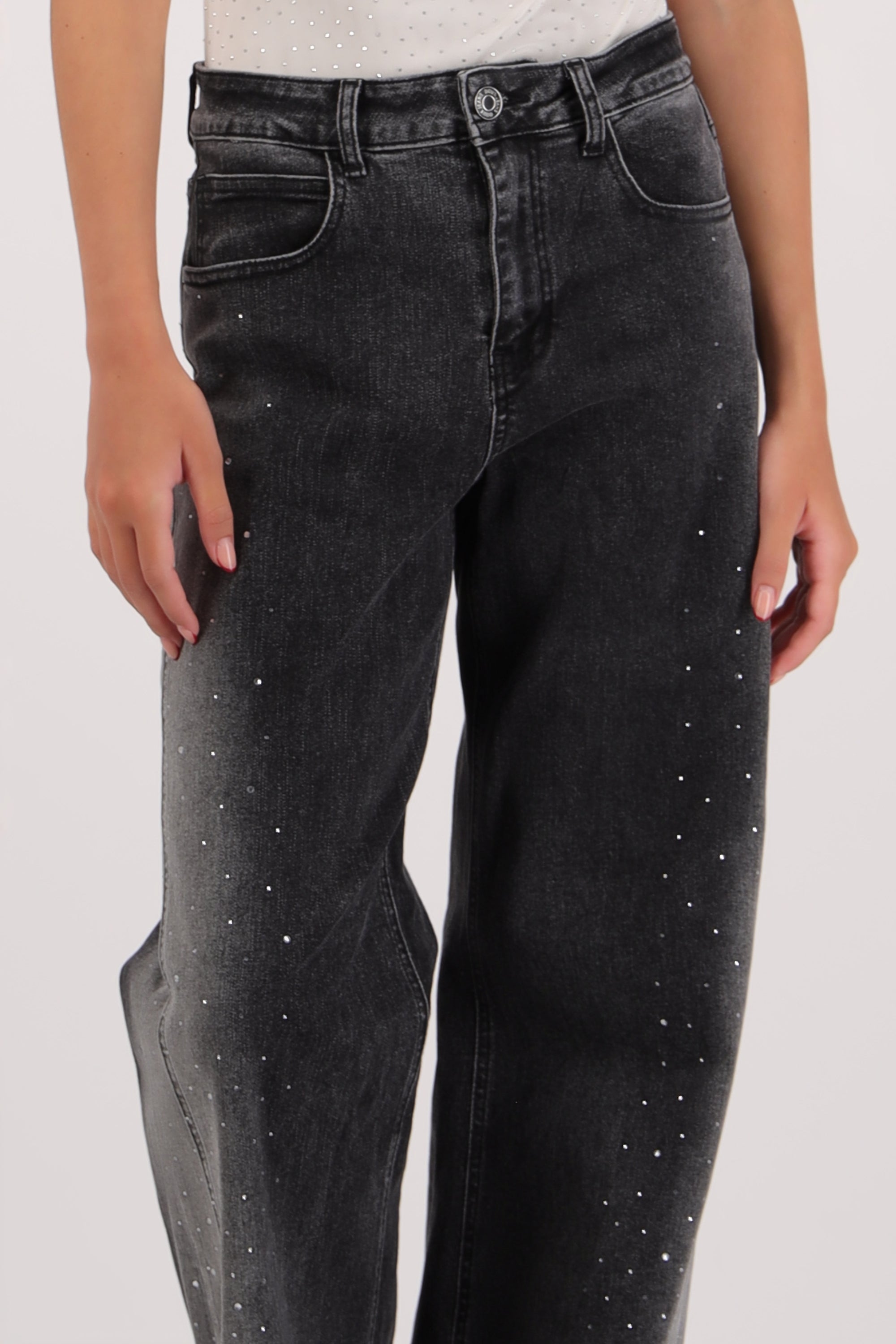 Jeans wide leg brillos degradado NEGRO