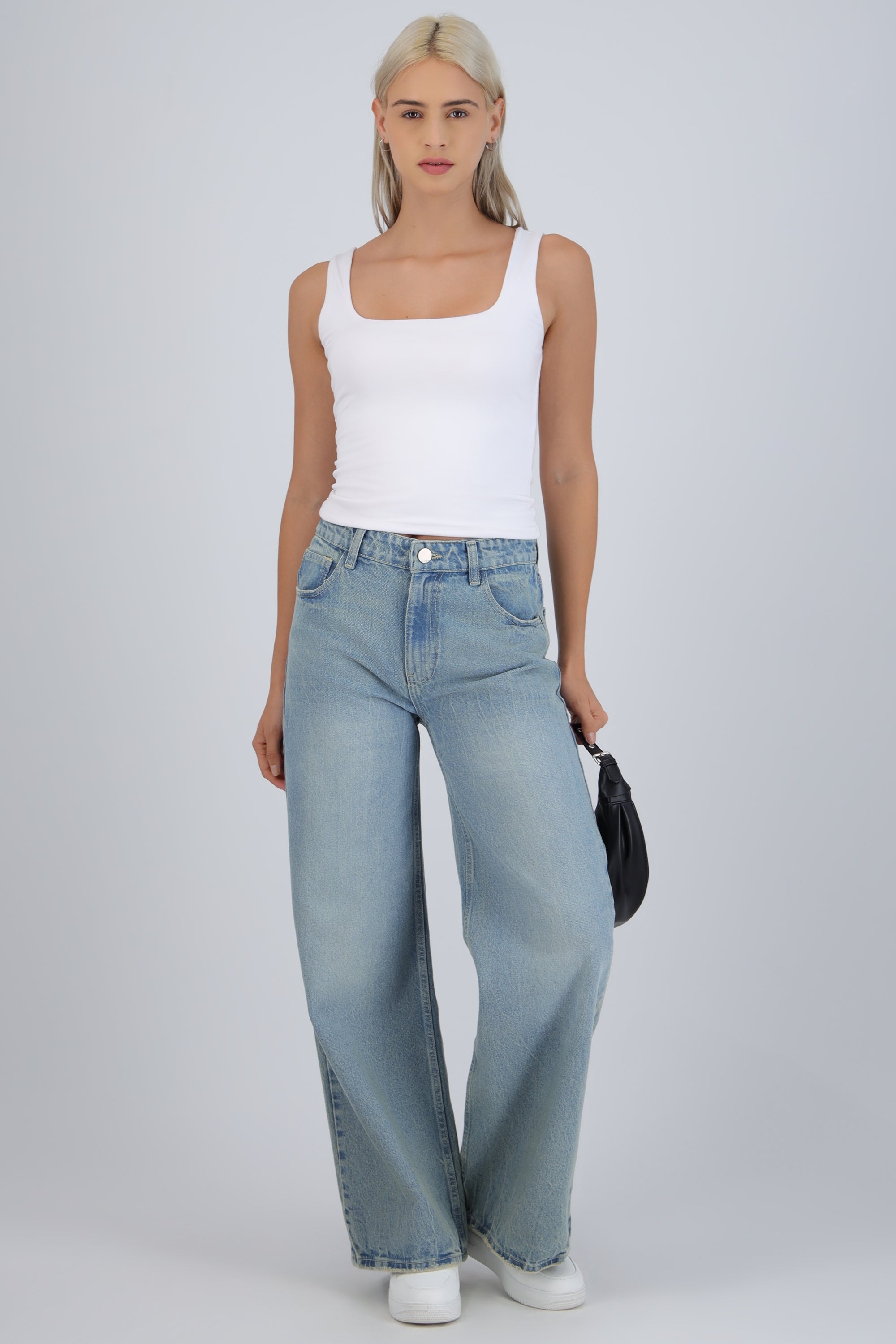 Jeans wide leg tinta
