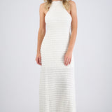 Vestido maxi cuello halter tela textura