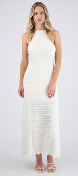 Vestido maxi cuello halter tela textura