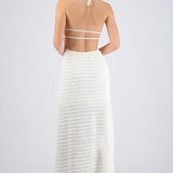Vestido maxi cuello halter tela textura