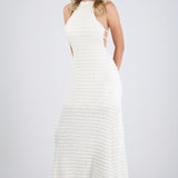 Vestido maxi cuello halter tela textura