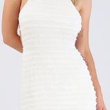 Vestido maxi cuello halter tela textura
