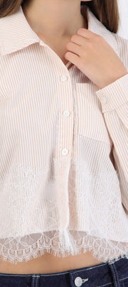 Camisa manga larga rayas detalle encaje
