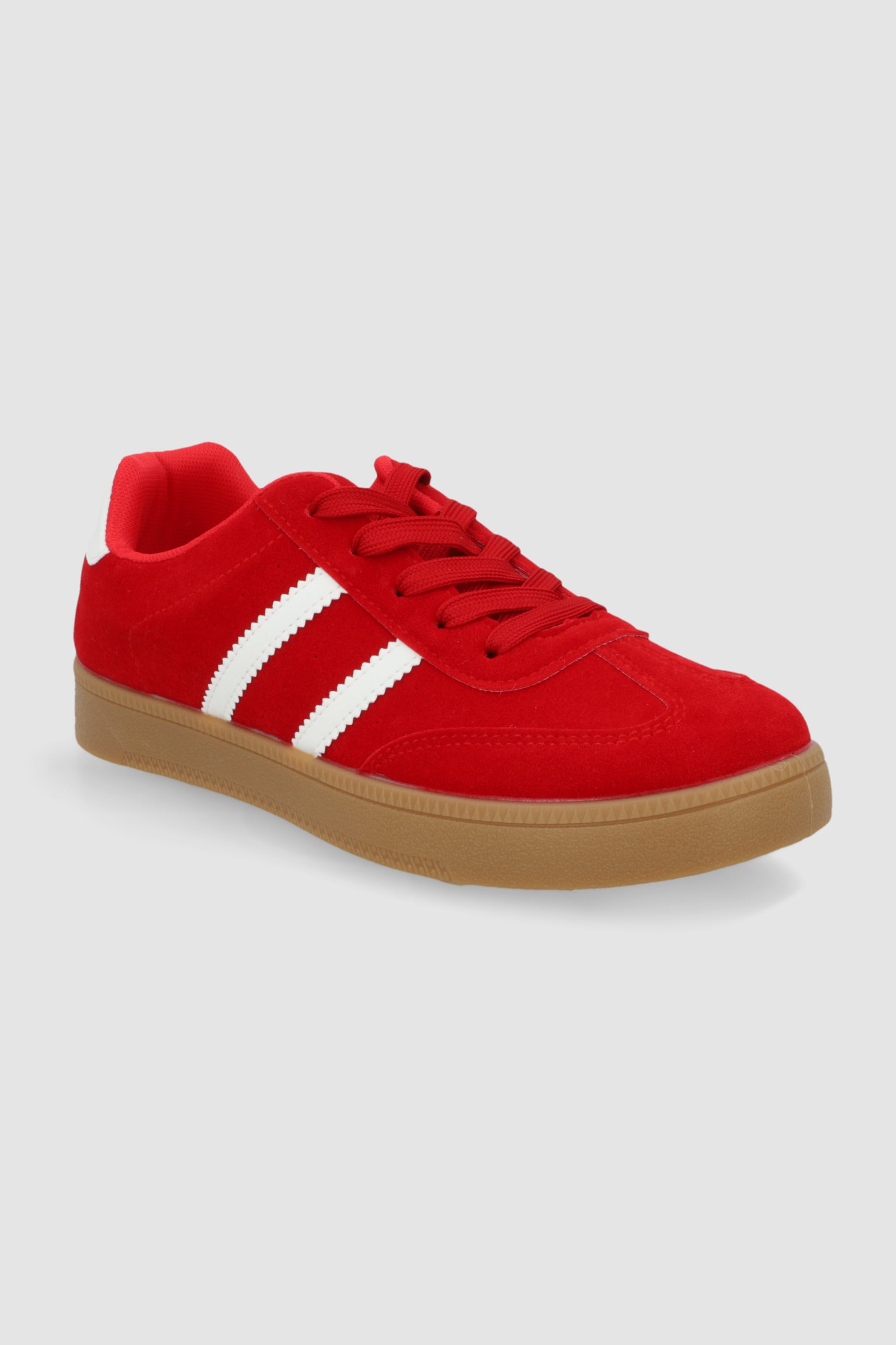 Tenis casual rayas puntera suede ROJO