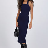 Vestido midi escote halter mezclilla