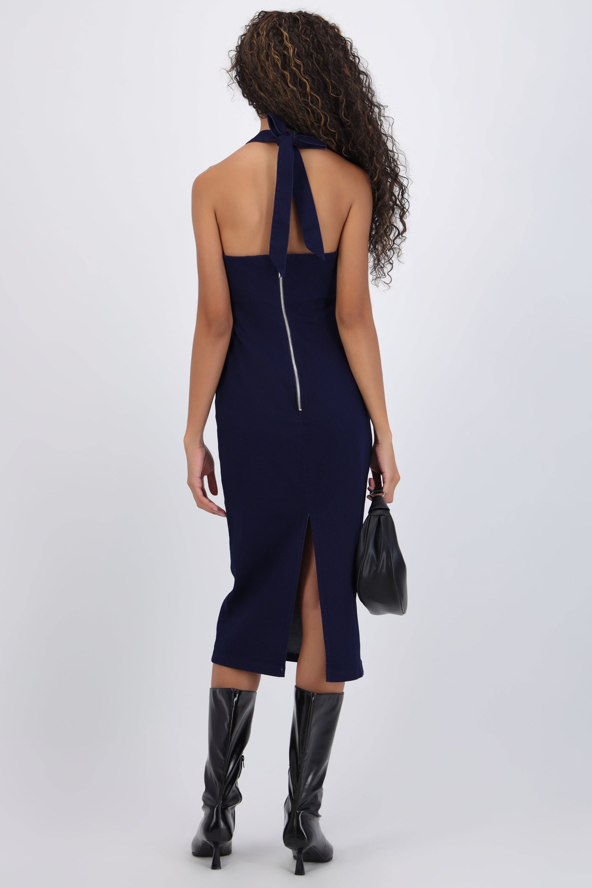 Vestido midi escote halter mezclilla