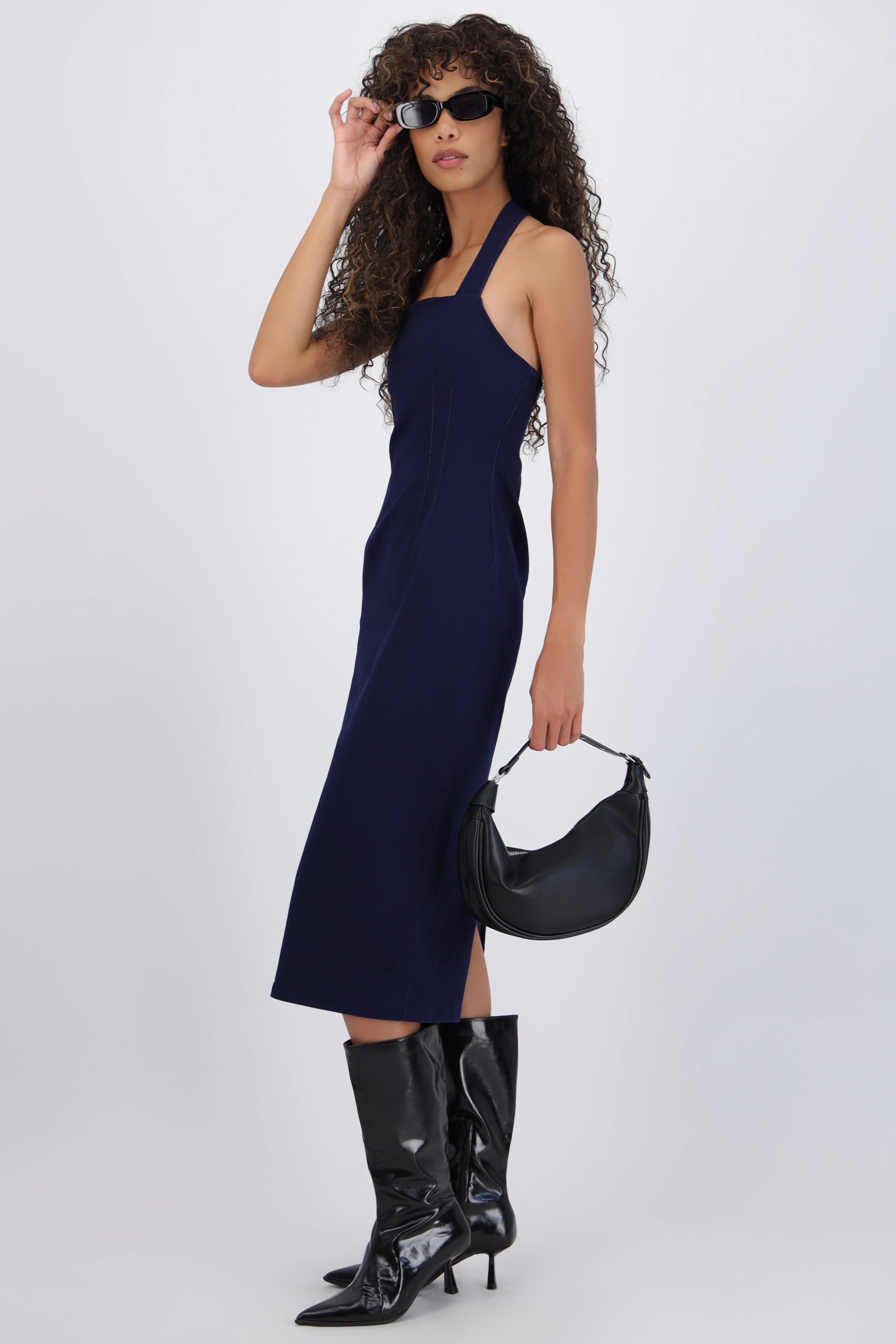 Vestido midi escote halter mezclilla