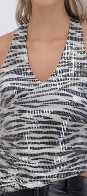 Top animal print con brillo lentejuela