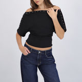 Top off-shoulders con studs