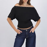 Top off-shoulders con studs