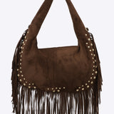 Bolsa hobo suede studs flecos