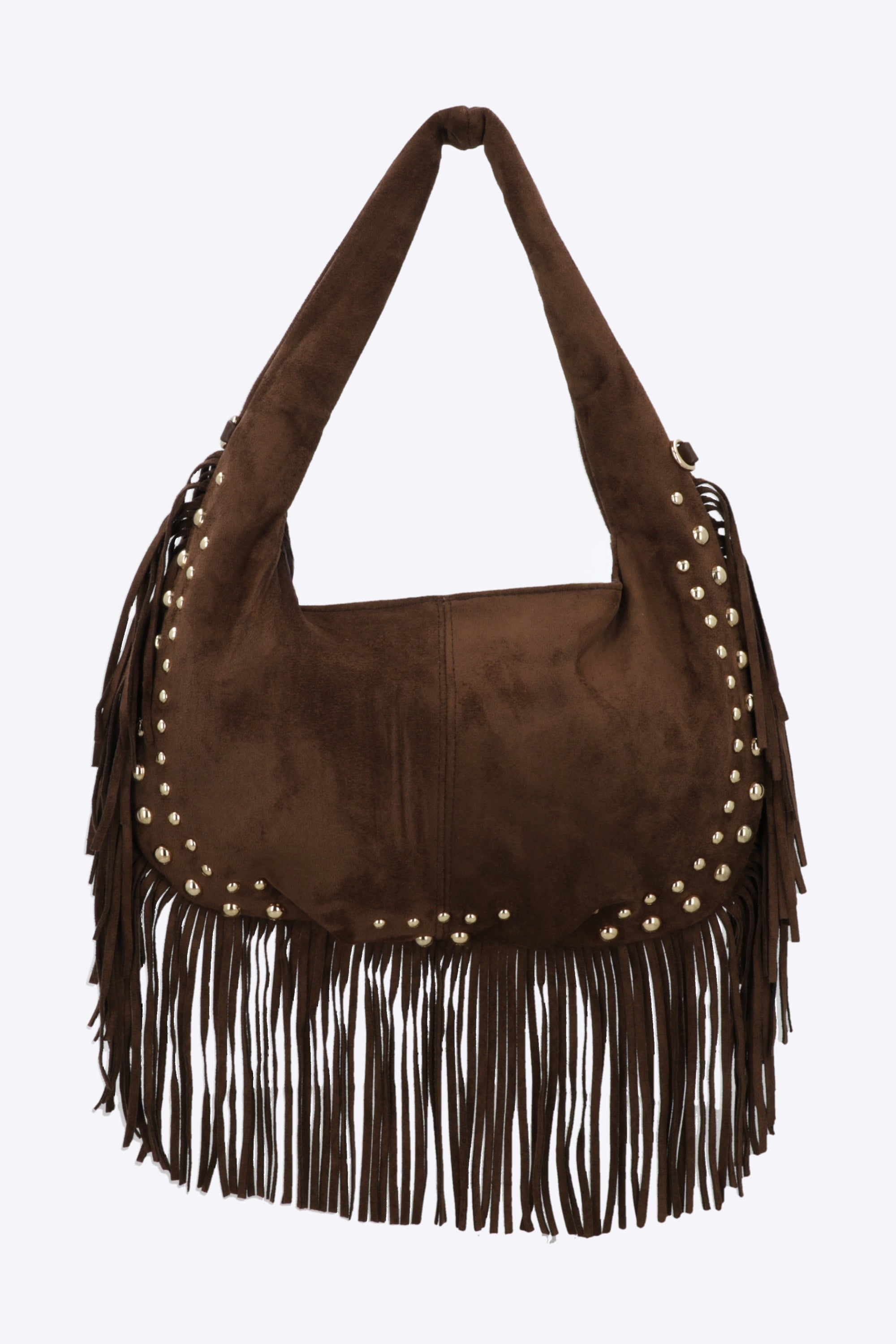 Bolsa hobo suede studs flecos
