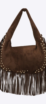 Bolsa hobo suede studs flecos