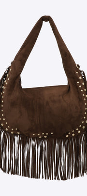 Bolsa hobo suede studs flecos