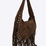 Bolsa hobo suede studs flecos