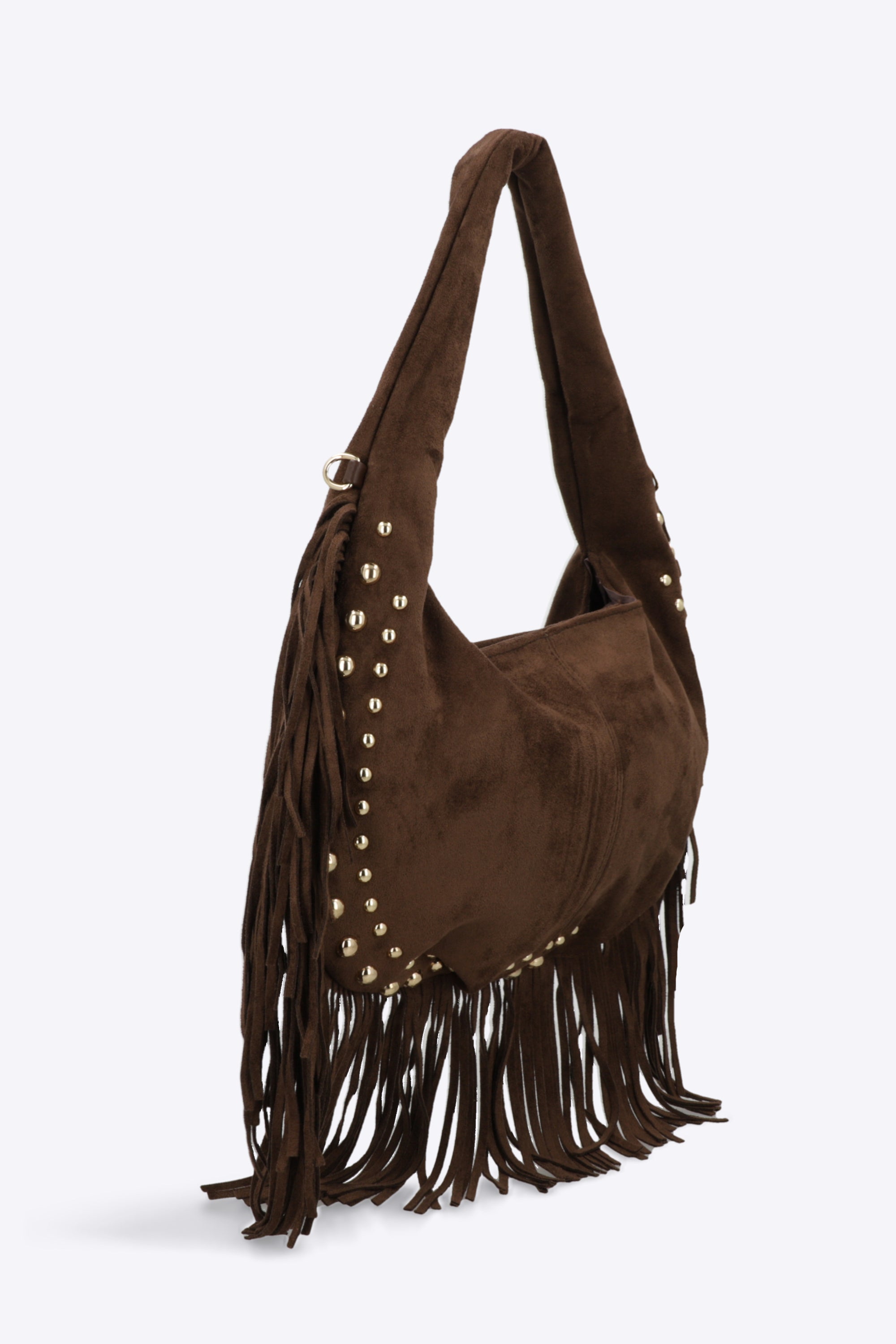 Bolsa hobo suede studs flecos