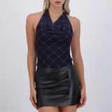 Top halter cascada estampado cuadros