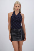 Top halter cascada estampado cuadros