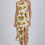 Vestido midi satinado flores