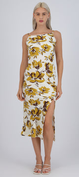 Vestido midi satinado flores