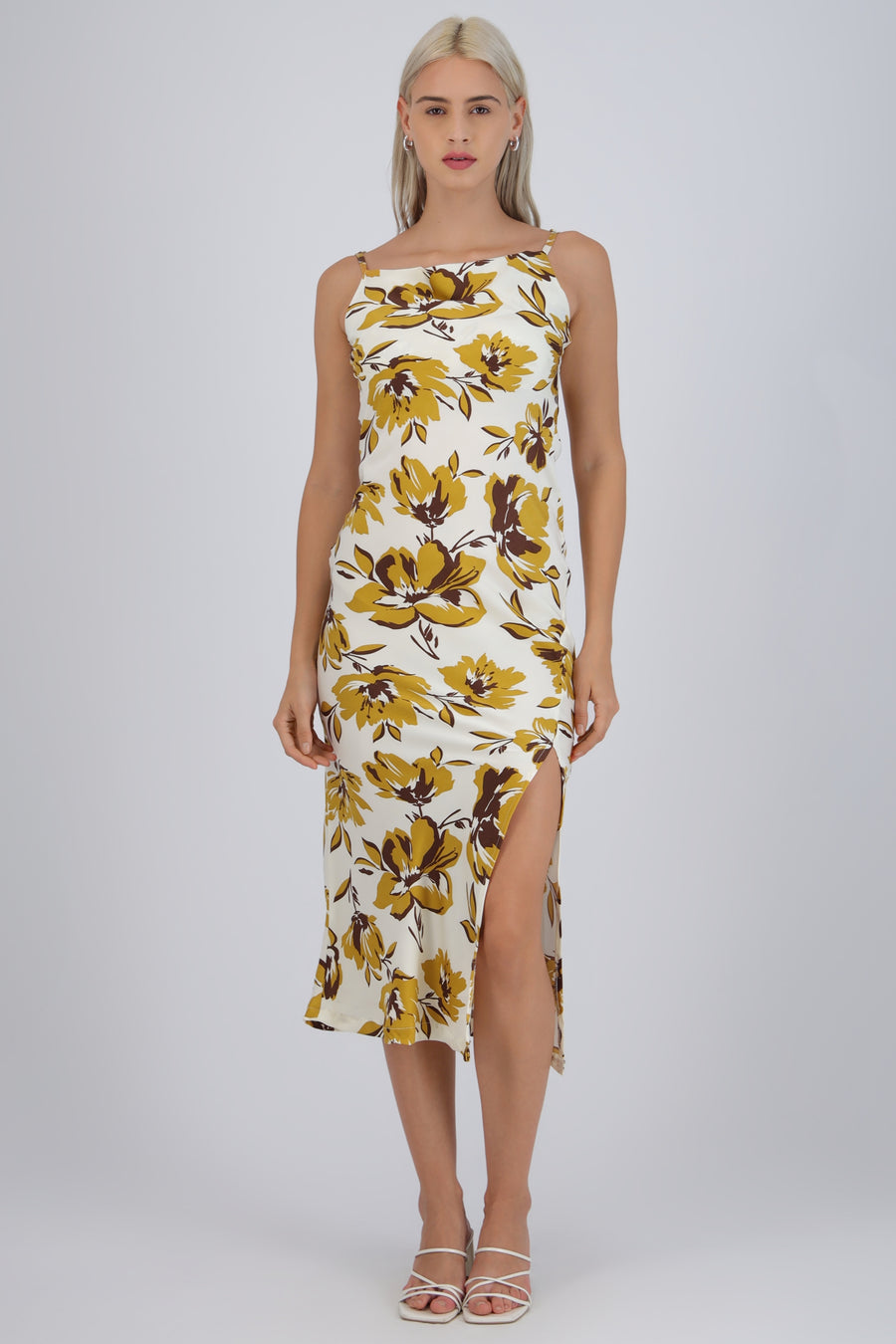 Vestido midi satinado flores
