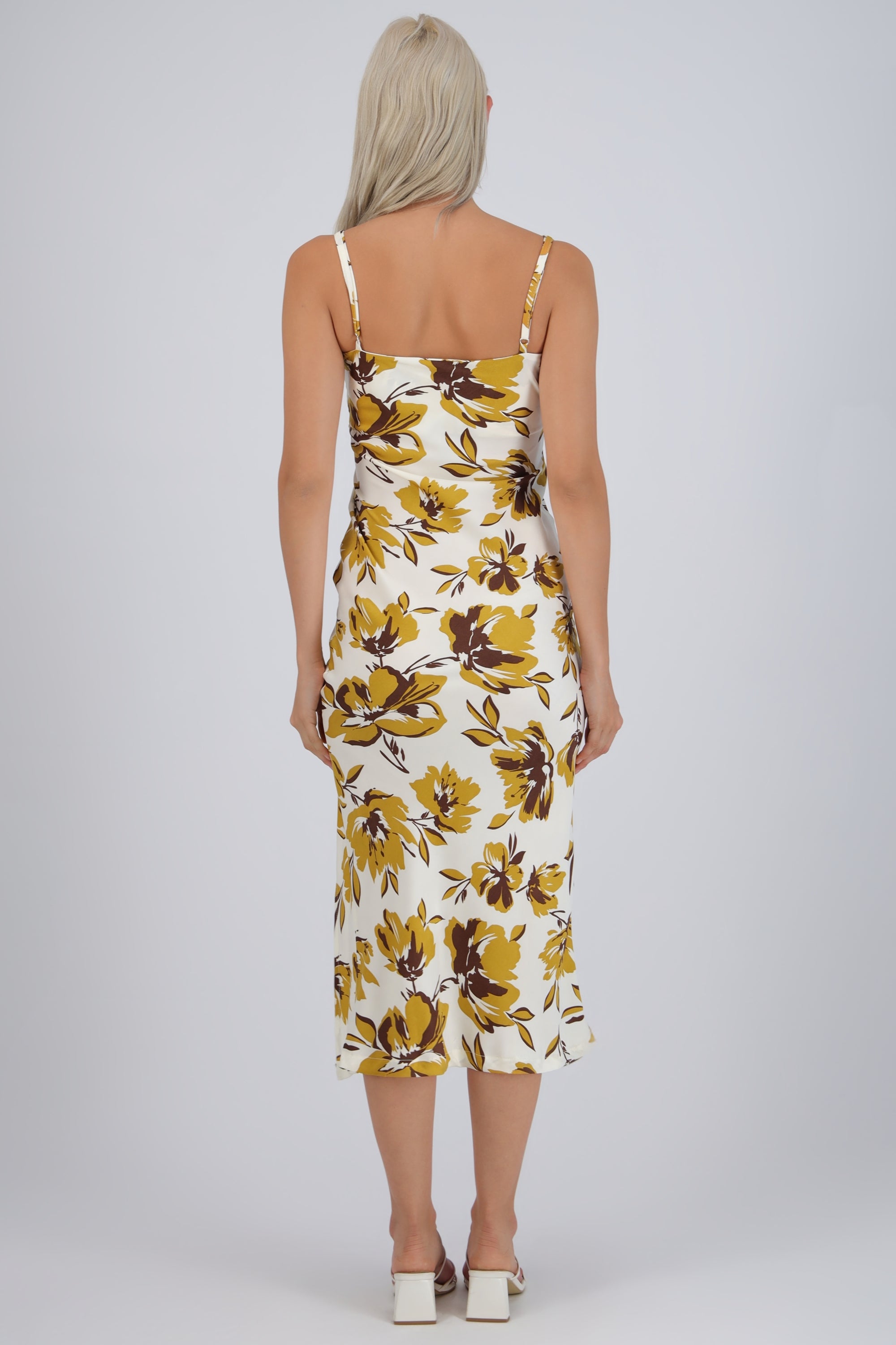 Vestido midi satinado flores