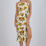 Vestido midi satinado flores