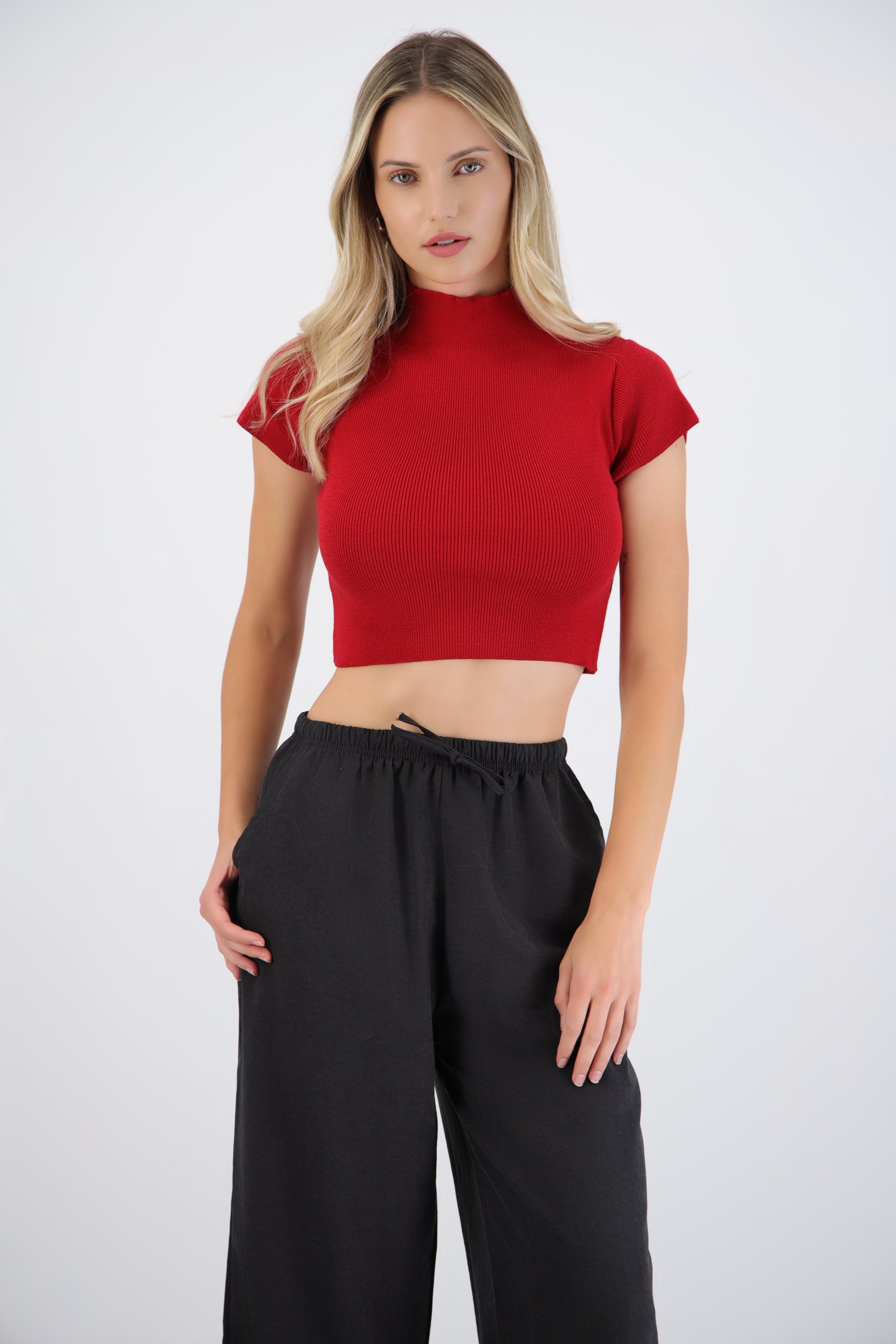 Top manga corta cuello alto básico