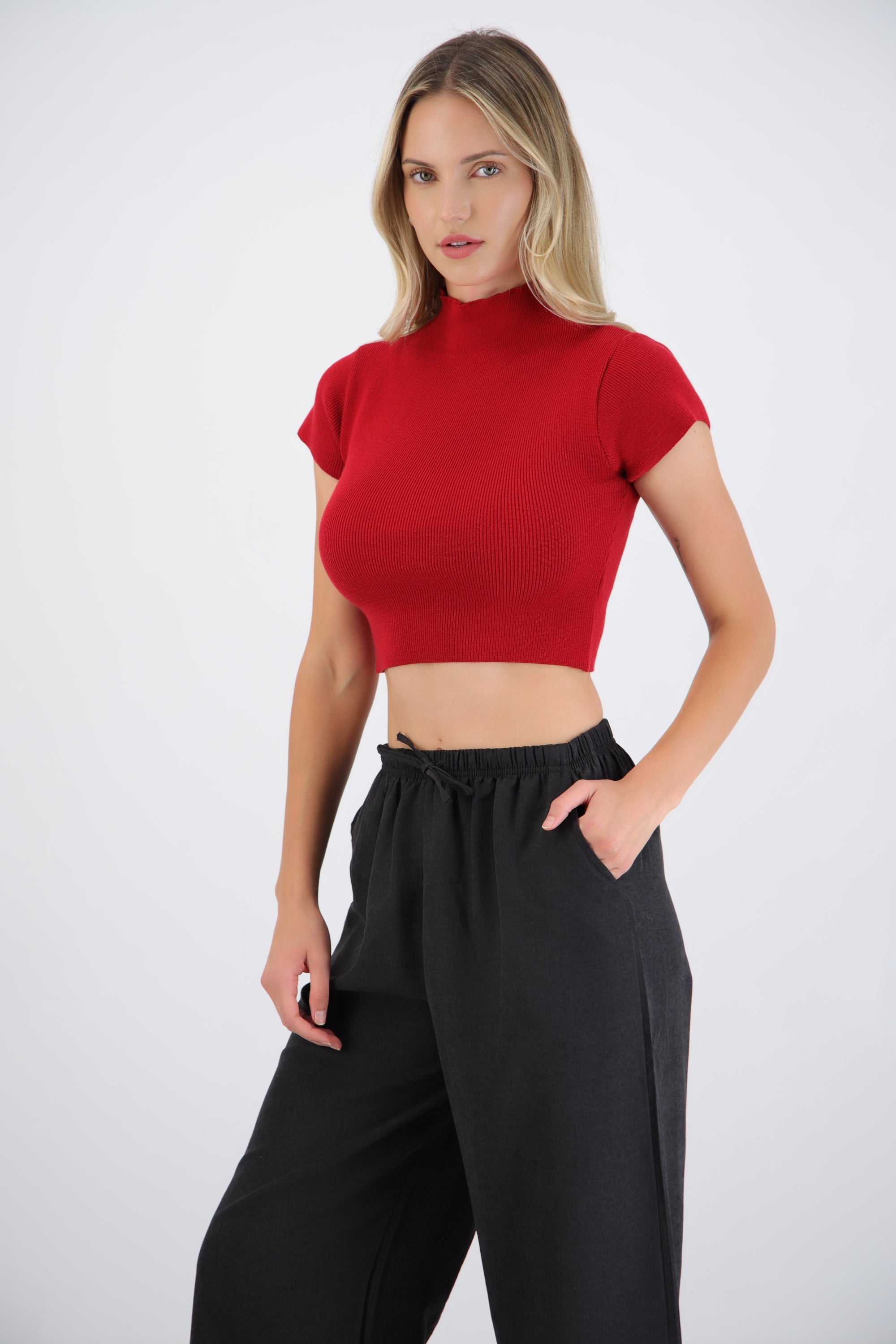 Top manga corta cuello alto básico