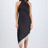 Vestido halter encaje asimetrico