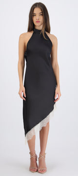 Vestido halter encaje asimetrico
