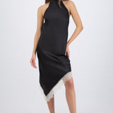 Vestido halter encaje asimetrico