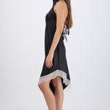 Vestido halter encaje asimetrico