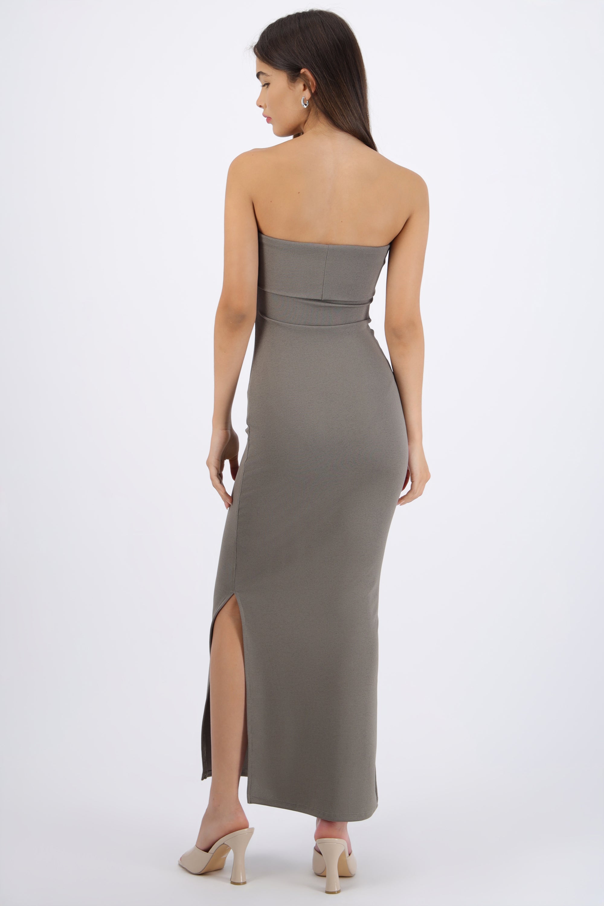 Vestido maxi rib strapless OLIVO