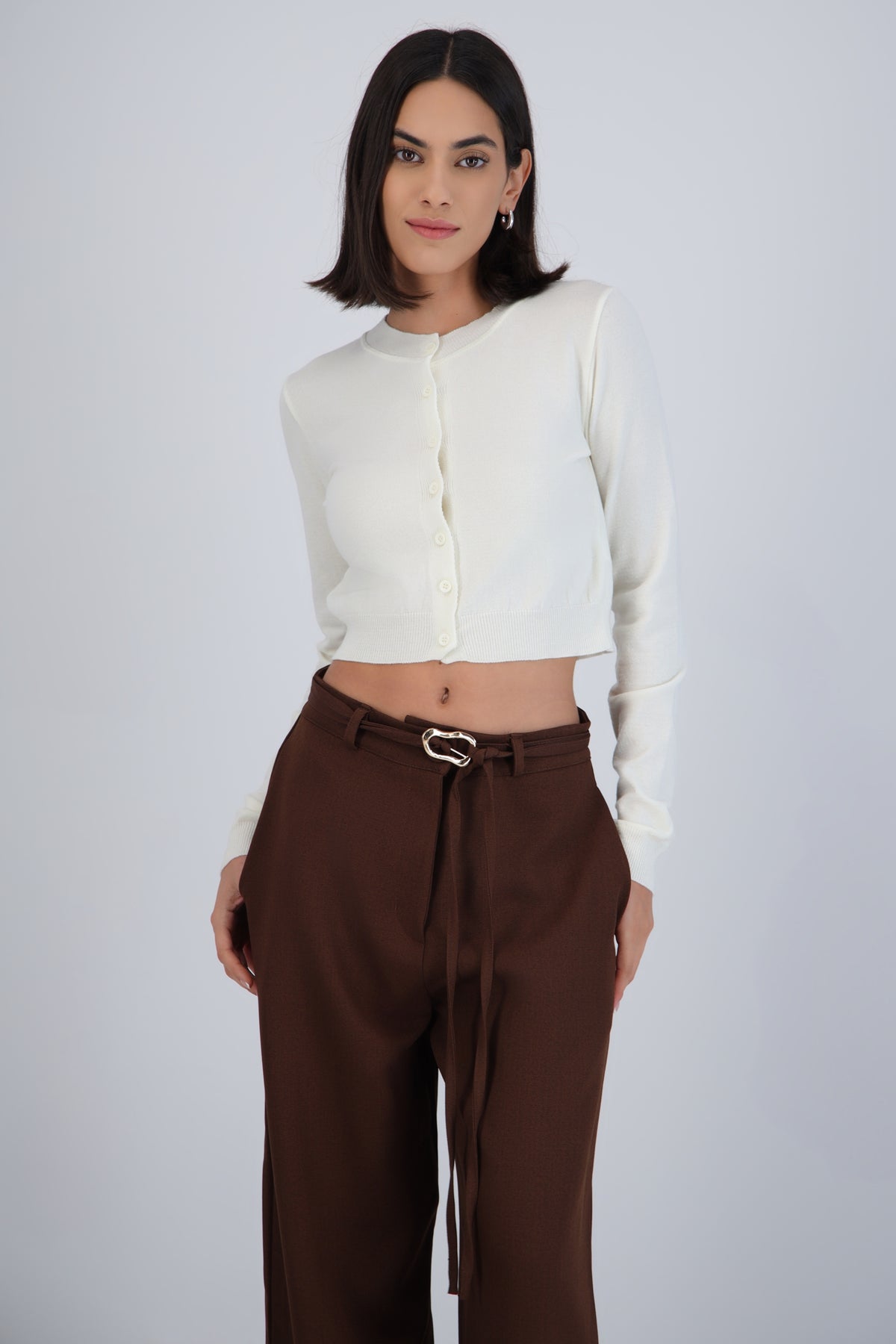 Cardigan botones cuello redondo HUESO