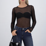 Bodysuit manga larga mesh flock