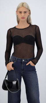 Bodysuit manga larga mesh flock