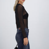 Bodysuit manga larga mesh flock