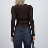 Bodysuit manga larga mesh flock