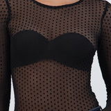 Bodysuit manga larga mesh flock