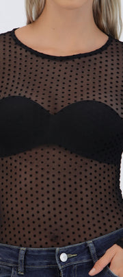 Bodysuit manga larga mesh flock