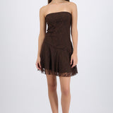 Vestido mini strapless encaje