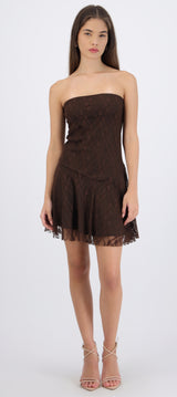 Vestido mini strapless encaje
