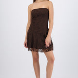 Vestido mini strapless encaje