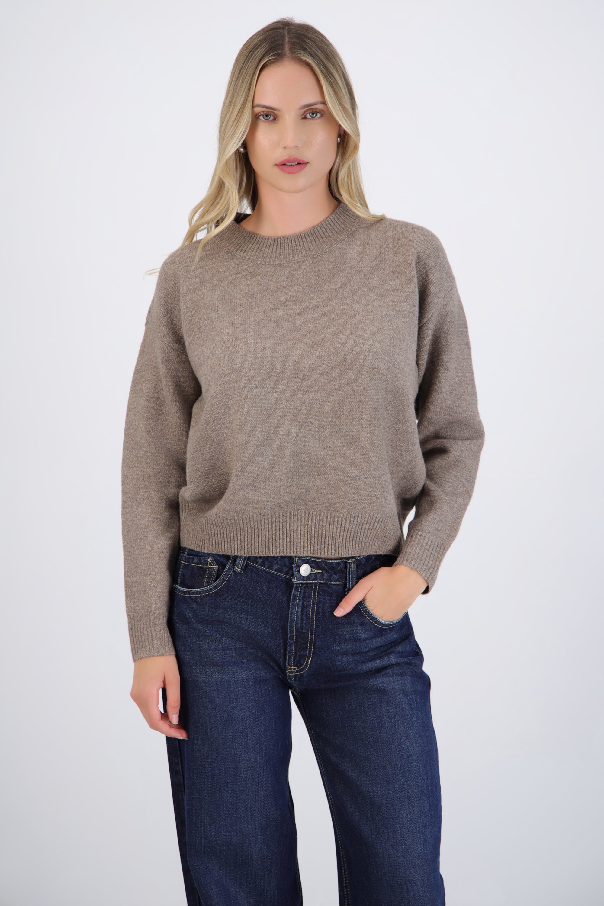 Suéter cuello redondo textura suave